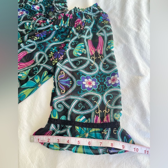 Nicole Miller Black Boho Floral Peasant Blouse Multi-Colour Sz M Renaissance Y2K - Picture 12 of 15
